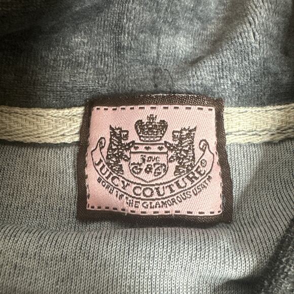 Juicy Couture VTG y2k Grey Embroidered Velour Hoodie Jacket Bear Crown RARE USA - Picture 5 of 11